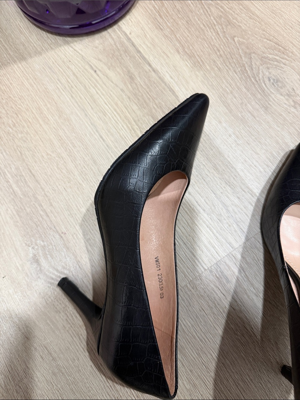 Black Croc-Embossed Pointed Toe High Heels